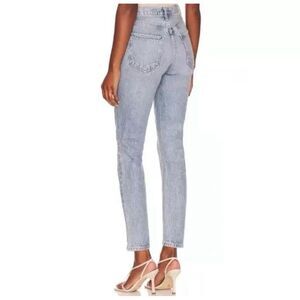 Agolde Riley Crop Jeans Size 25 Light Wash Distressed Hems Button Fly